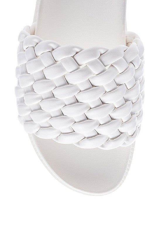 SUNDAE PLATFORM SLIDES WITH WOVEN TEXTURED STRAPS