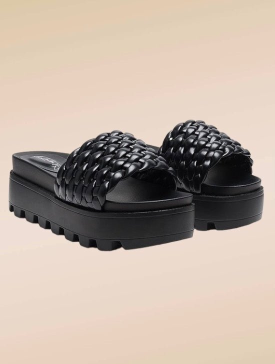 SUNDAE PLATFORM SLIDES WITH WOVEN TEXTURED STRAPS